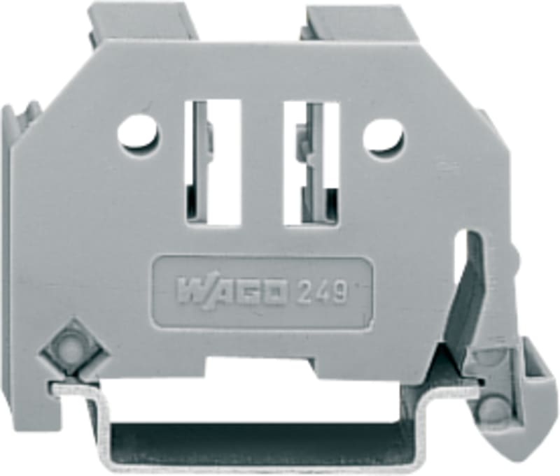 Screwless end stop; 10 mm wide; for DIN-rail 35 x 15 and 35 x 7.5; gray (249-117)