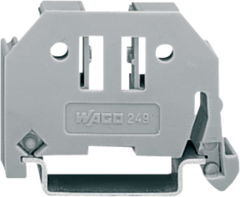 Screwless end stop; 6 mm wide; for DIN-rail 35 x 15 and 35 x 7.5; gray (249-116)