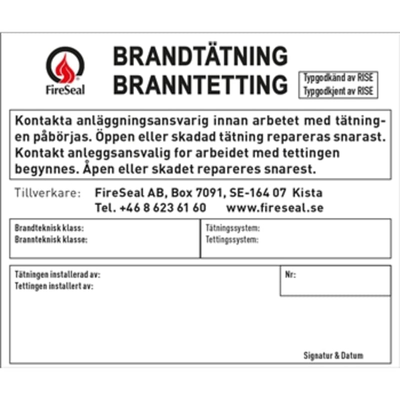 Fire Stopping Labels, 100 pcs (100729)