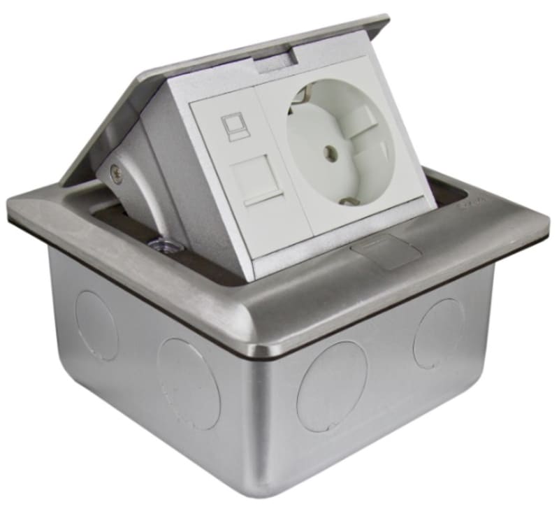 Floor Box with 1 Schuko Socket and RJ45, IP44, Metal (INS52172)