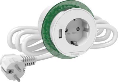 Schneider Electric Desk unit, Unica System+, XS, socket outlet, Schuko, USB type A, white INS44004