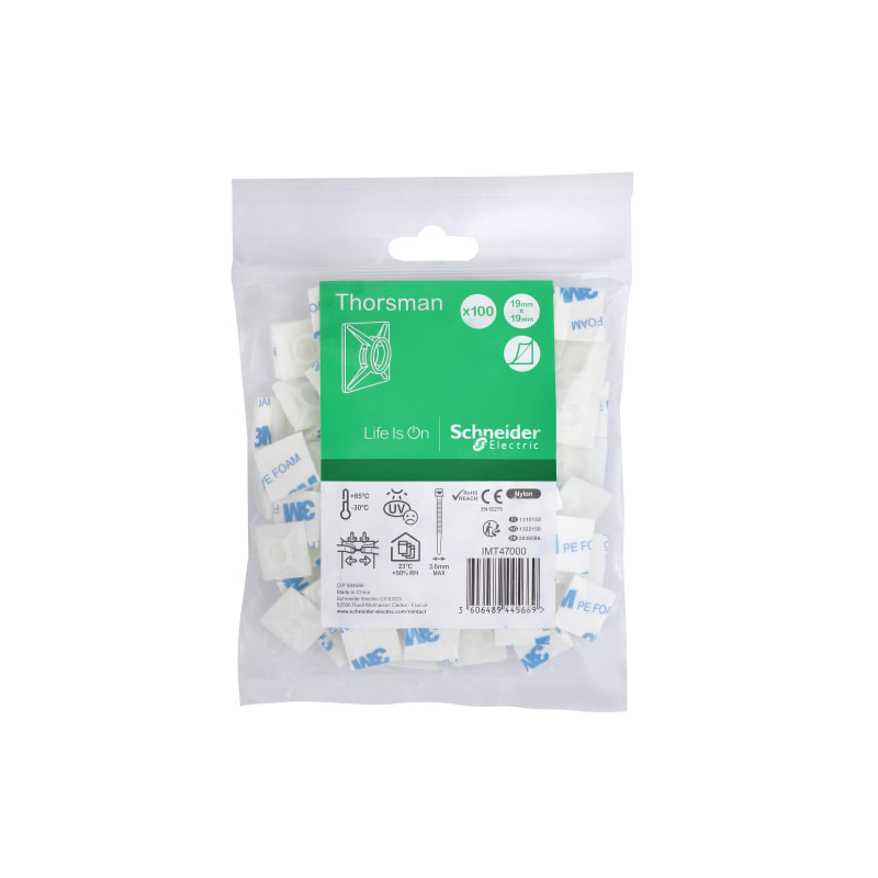 Schneider Electric Self-adhesive base, Thorsman installation material, 3.6mm tie width maximum, clear IMT46450