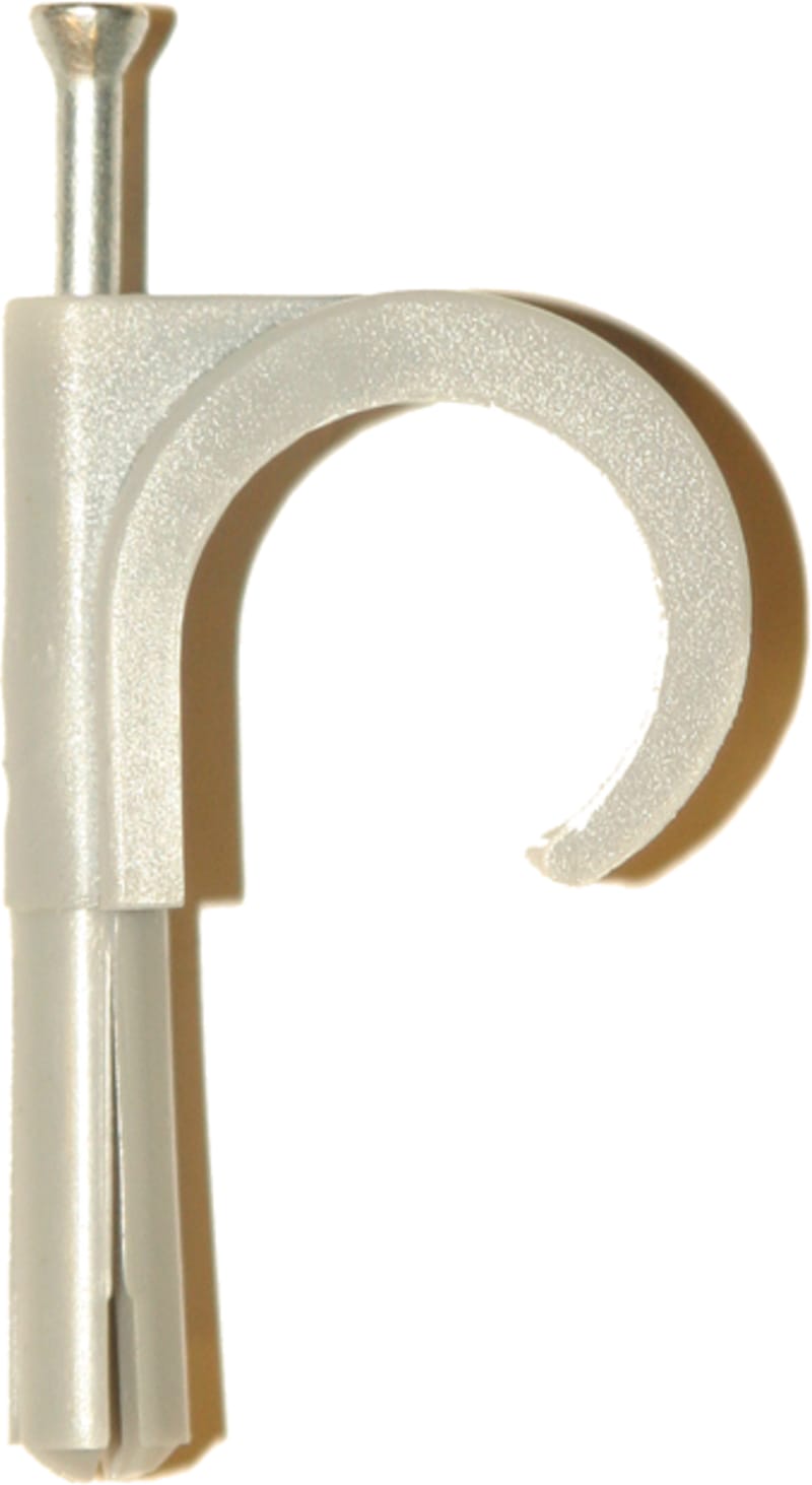 Plastic Clamp with Nail and Plug for 16–19 mm, Grey (PCN 16-19)