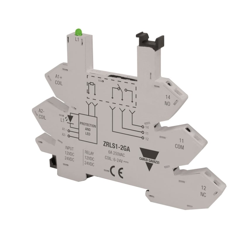 Carlo Gavazzi ZRLS12GA Slim relay socket for RSLM slim relays, 5-pin, 12/24 V AC/DC coil, push-in spring terminals