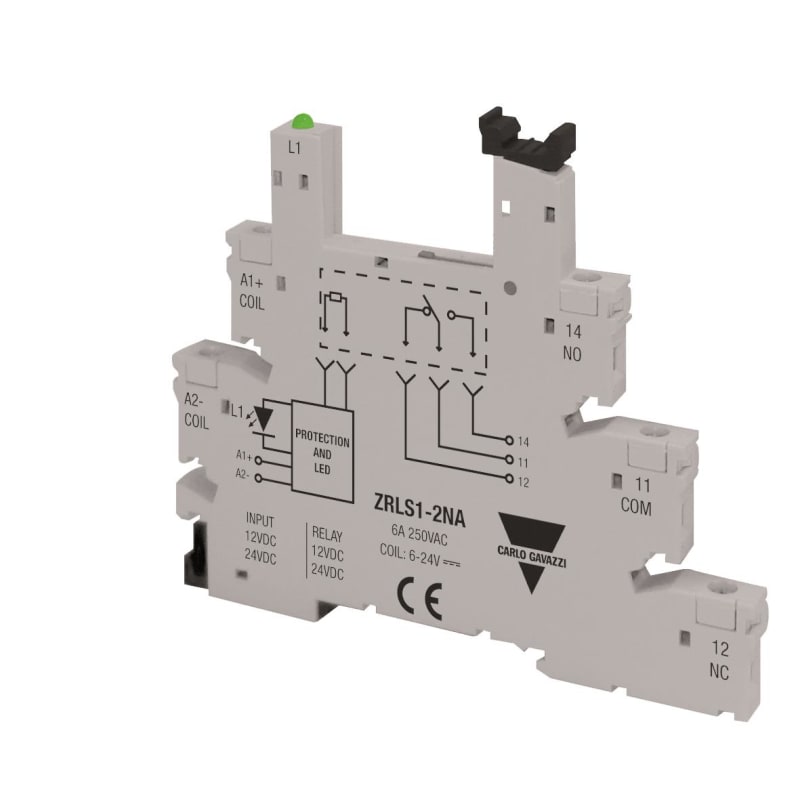Carlo Gavazzi ZRLS15NA Slim relay socket for RSLM slim relays, 5-pin, 220/240 V AC/DC coil, screw terminals