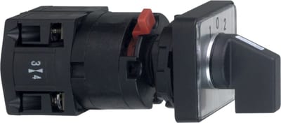 Schneider Electric Cam changeover switch, Harmony K, 16mm or 22mm, plastic, 1 pole,spring return to 0 postion, 30 degree, 10A, 30X30MM, marked 1/0/2 K10B006TCH