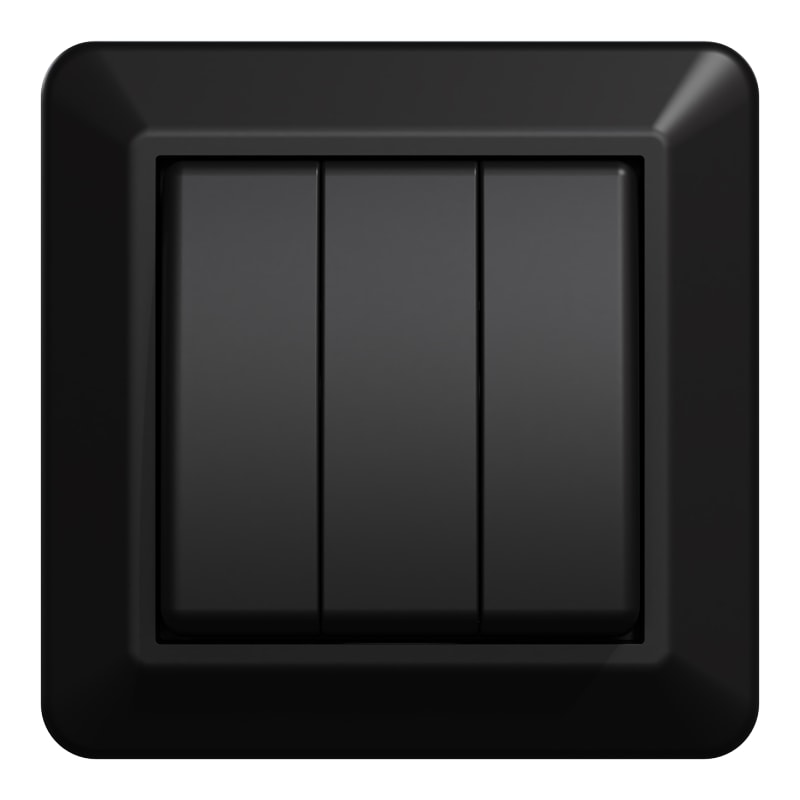 Switch 1+1+1 Pole Flush RS Black (EKO40005)