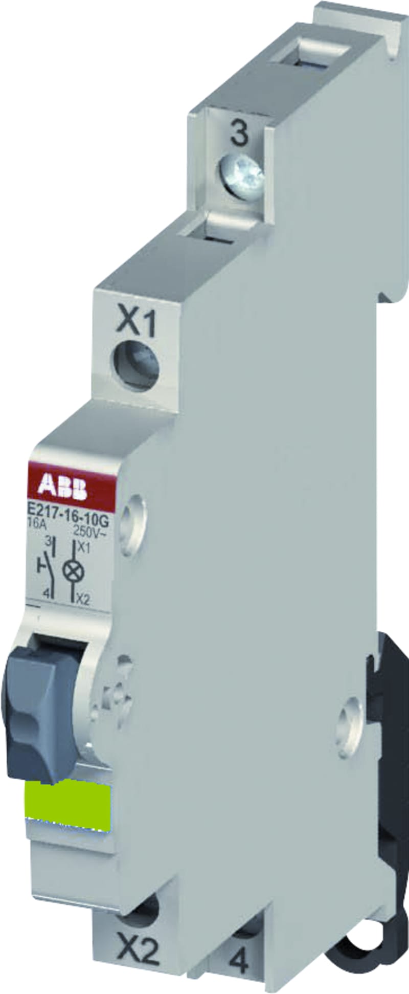ABB E215-16-11D Pushbutton 1 NO + 1 NC, Rated current: 16A/250 VACPDC, Button colour: green, Module width 0,5