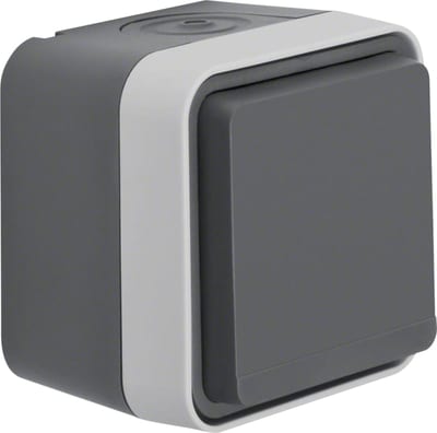 Single socket with cover IP55 grey