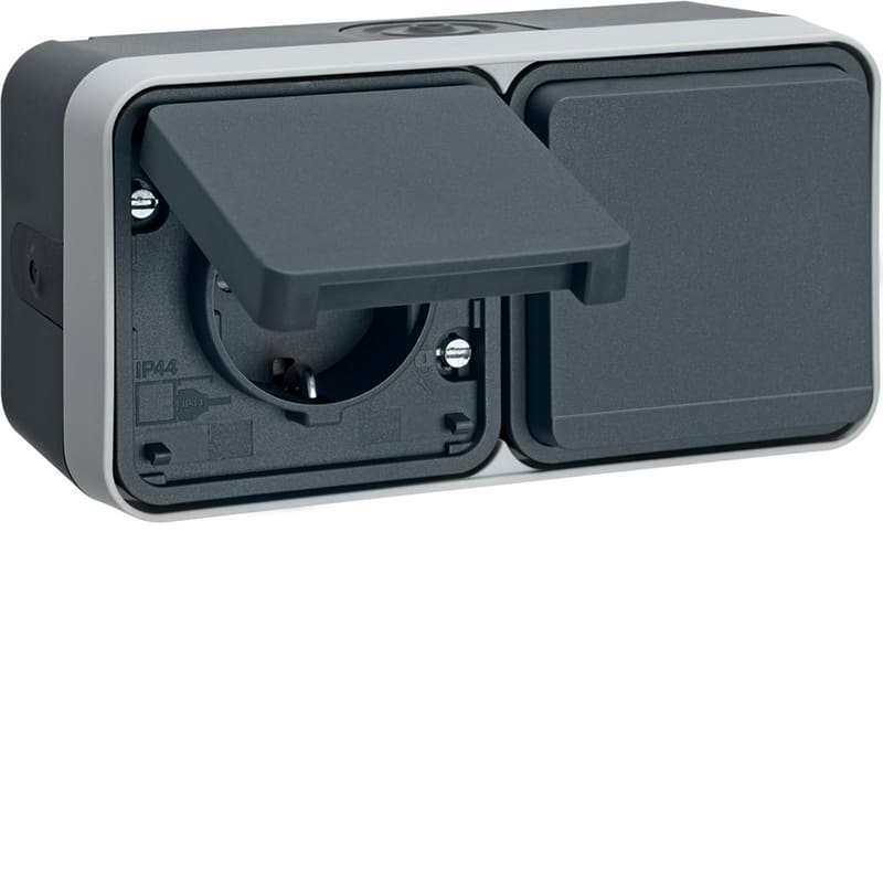 Double socket with cover IP55 grey (47753545)
