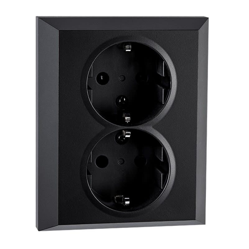 IF Double Socket Outlet with Earth, Black (77011)