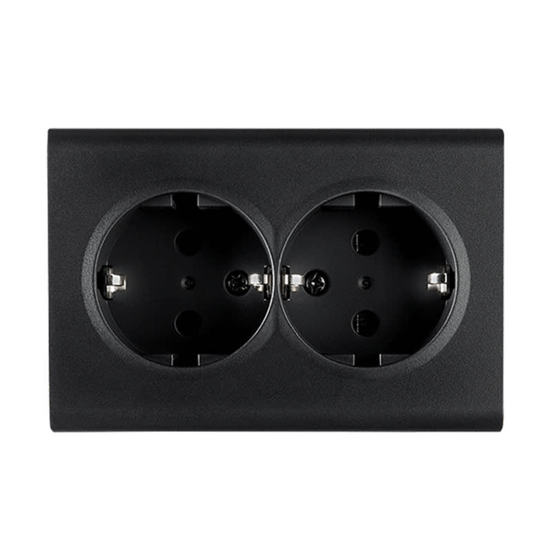 PV Double Socket Outlet with Earth, Black (77511)