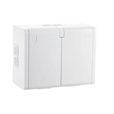 PV IP44 Double Socket Outlet with Earth, White