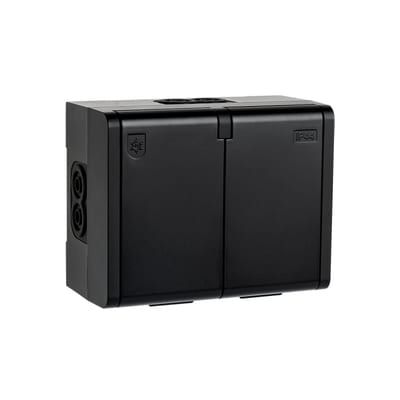PV IP44 Double Socket Outlet with Earth, Black