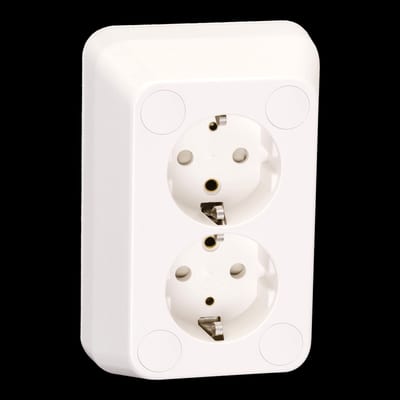 Robust double socket, with touch-guard shutter + earth, quick-terminal, PV