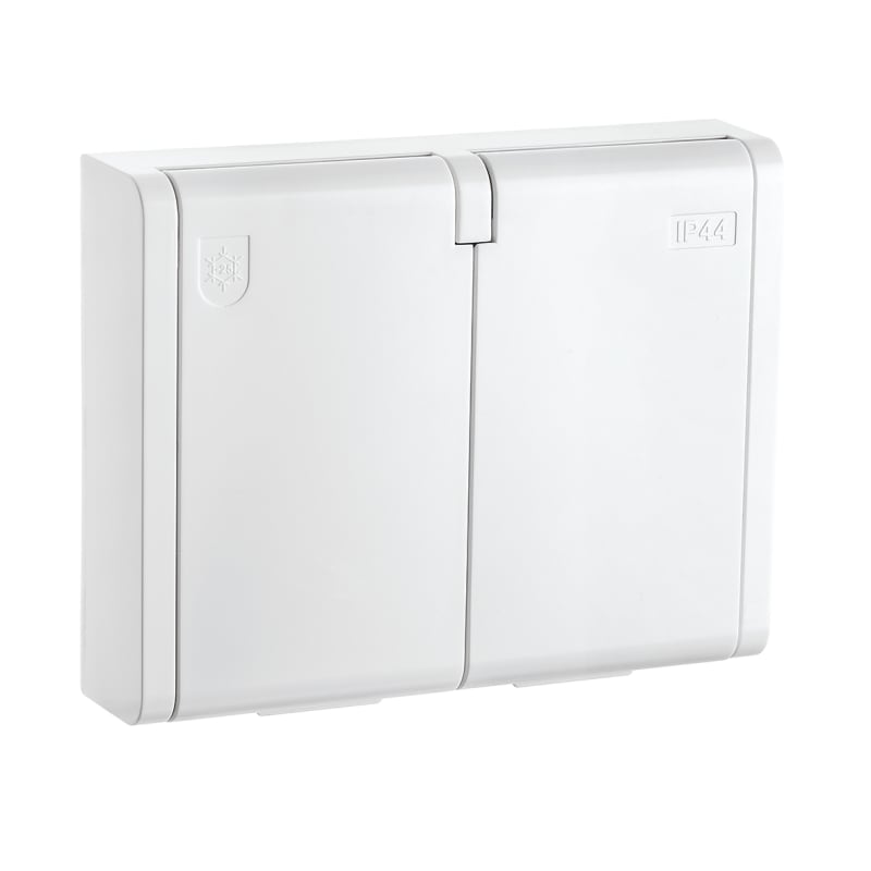 IF IP44 Double Socket Outlet with Earth, White (77090)