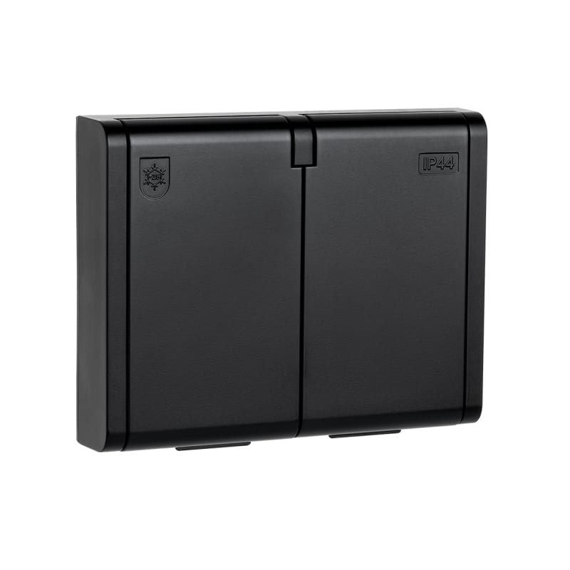 IF IP44 Double Socket Outlet with Earth, Black (77091)