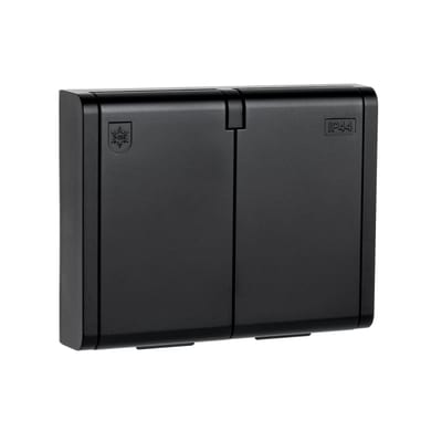 IF IP44 Double Socket Outlet with Earth, Black