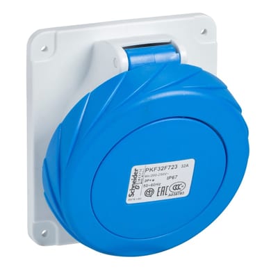 PratiKa Panel Socket Outlet, Angled, 63 A 2P+E