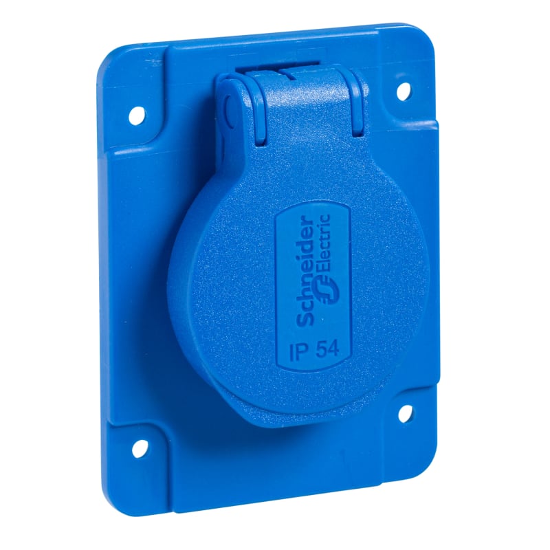 Schneider Electric Socket outlet, Mureva PK, Schuko Panel, 65X85, Blue, IP54 PKS61B