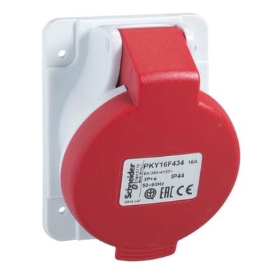 Schneider Electric PratiKa socket - fast - angled - 16A - 2P + E - 380...415 V AC - panel PKY16F433