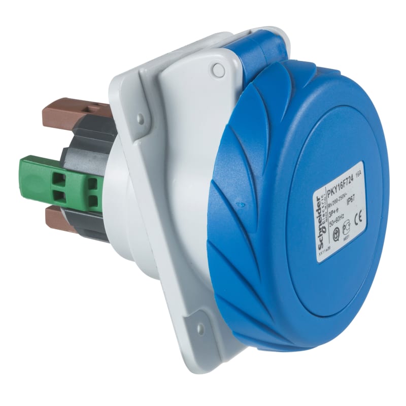 Schneider Electric PratiKa socket - fast - angled - 16A - 3P + E - 200...250 V AC - panel PKY16F724