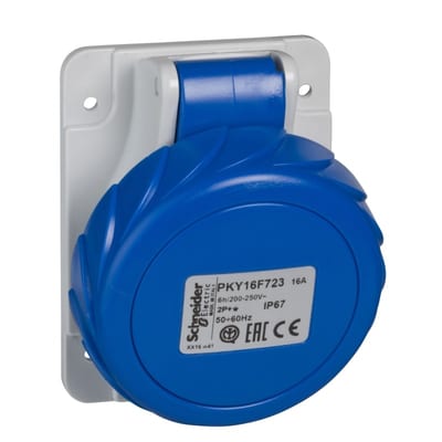 Schneider Electric Socket, Mureva PK, panel-mounted, fast connection, 32A, 2P+E, 220V, IP67 PKY32F723