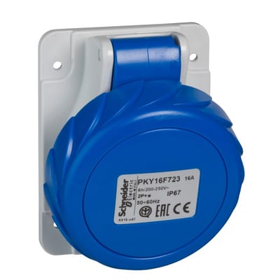 Schneider Electric PratiKa socket - fast - angled - 32A - 3P + E - 200...250 V AC - panel PKY32F724