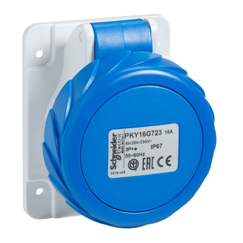Schneider Electric PratiKa socket - fast - straight - 32A - 2P + E - 200...250 V AC - panel PKY32G723