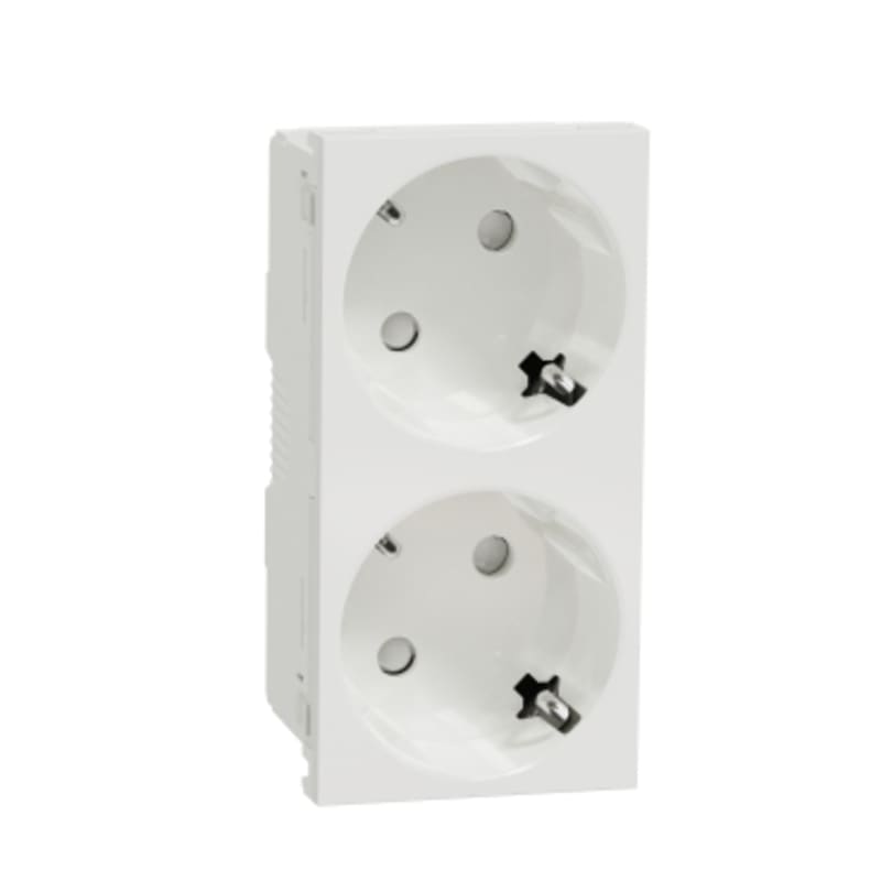 Schneider Electric 2 Socket-outlet, New Unica, mechanism, 2P, 16A, Schuko, with shutter, screwless terminals, glossy, untreated, white NU306618