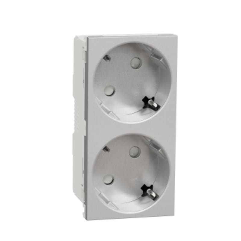 Schneider Electric 2 Socket-outlet, New Unica, mechanism, 2P, 16A, Schuko, with shutter, screwless terminals, painted, aluminium NU306630