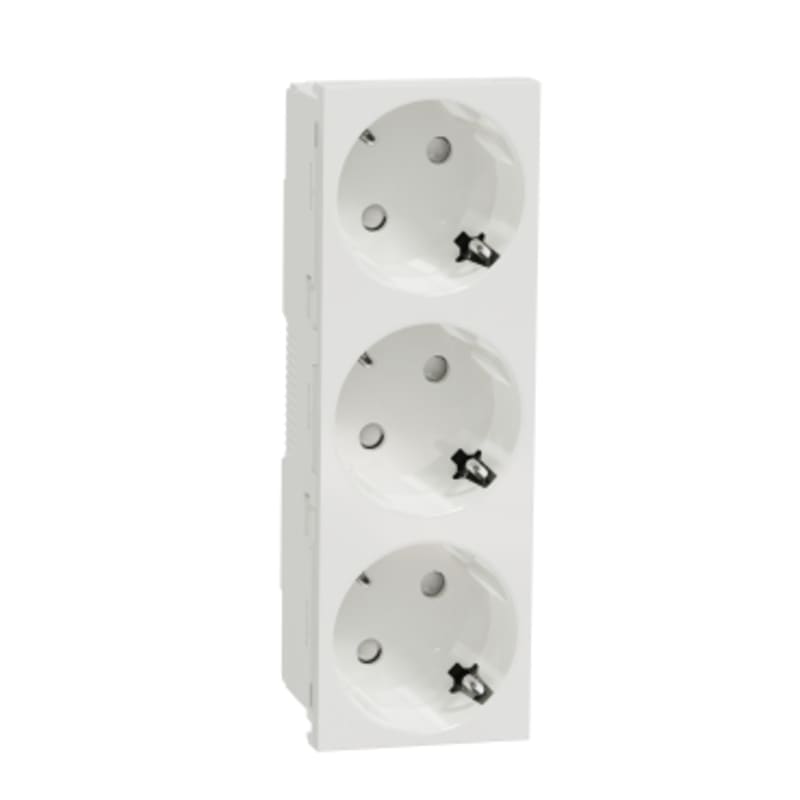 Schneider Electric 3 Socket-outlet, New Unica, mechanism, 2P, 16A, Schuko, with shutter, screwless terminals, glossy, untreated, white NU307618