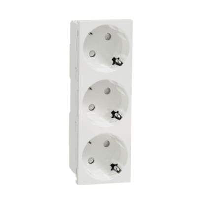 Schneider Electric 3 Socket-outlet, New Unica, mechanism, 2P, 16A, Schuko, with shutter, screwless terminals, glossy, untreated, white NU307618