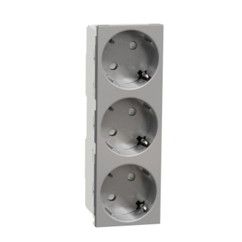 Schneider Electric 3 Socket-outlet, New Unica, mechanism, 2P, 16A, Schuko, with shutter, screwless terminals, painted, aluminium NU307630