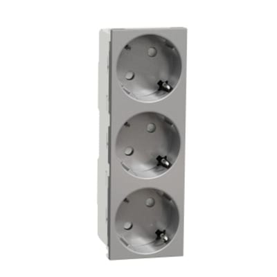 Schneider Electric 3 Socket-outlet, New Unica, mechanism, 2P, 16A, Schuko, with shutter, screwless terminals, painted, aluminium NU307630