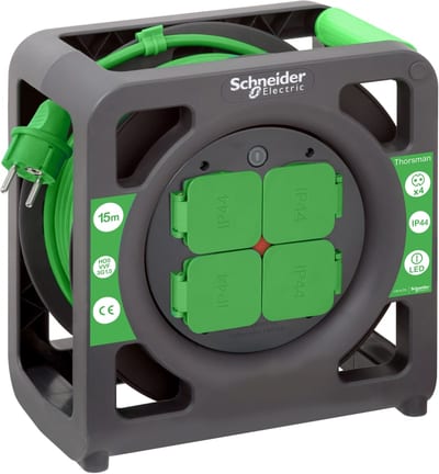 Schneider Electric Thorsman - Cable reel 15M HO5VVF 3G1.5 IP44 Schuko IMT33136