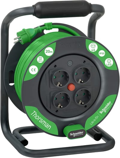 Schneider Electric Thorsman - Cable reel 20M HO5VVF 3G1.5 IP20 Schuko IMT33140