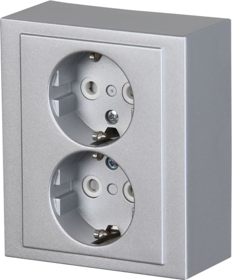 SOCKET. Double with EARTH, Aluminium (402EA-83)