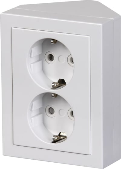 IMPRESSIVO surface-mounted double socket, corner, white