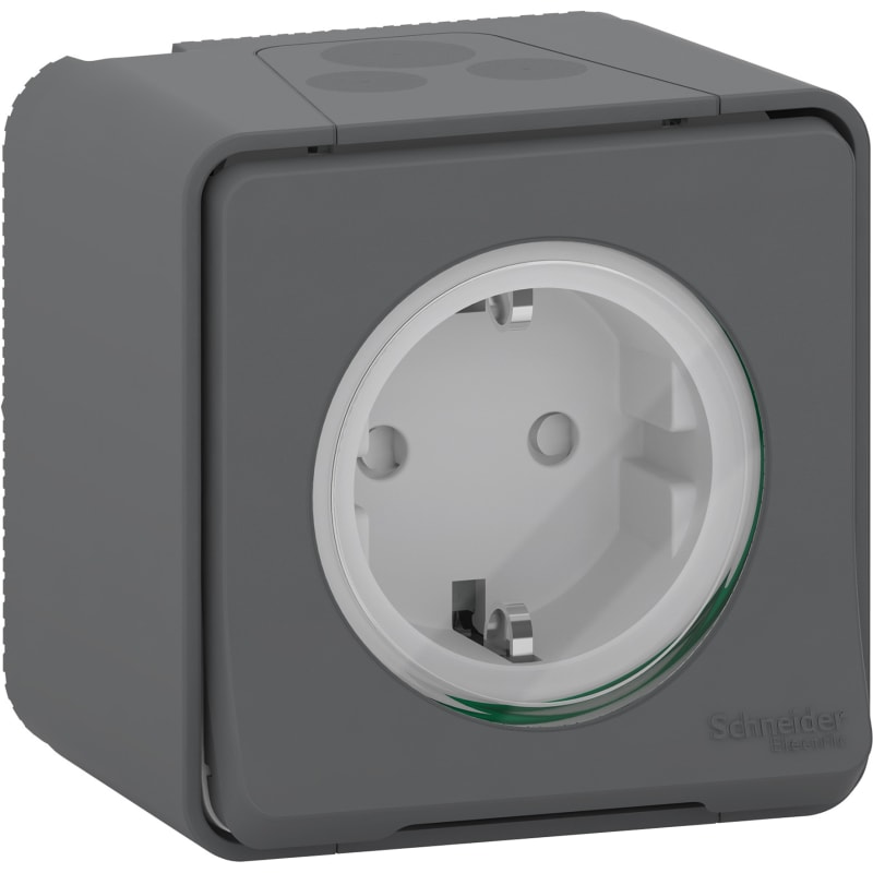 Schneider Electric Socket-outlet, Mureva Styl, 2P + E with shutters, side earth, 16A, 250V, surface, anthracite MUR36034