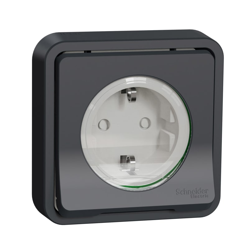 Schneider Electric Socket-outlet, Mureva Styl, 2P + E with shutters, side earth, 16A, 250V, flush, anthracite MUR36132
