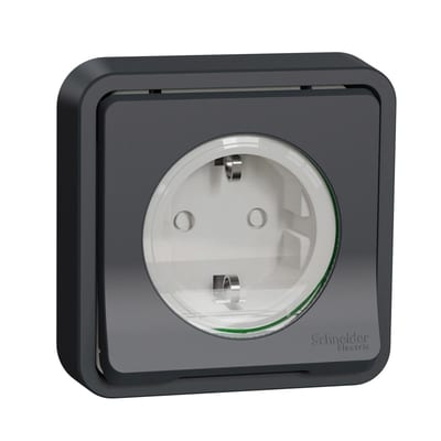 Schneider Electric Socket-outlet, Mureva Styl, 2P + E with shutters, side earth, 16A, 250V, flush, anthracite MUR36132