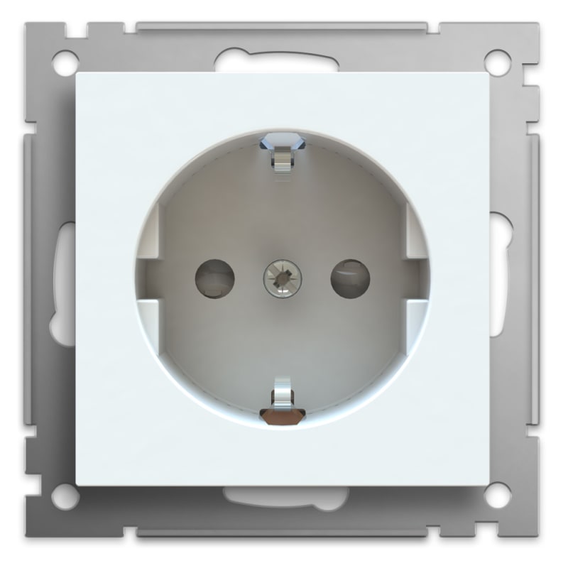 Socket outlet, single with earth white glanset (EM1001)
