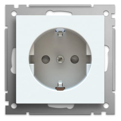 Socket outlet, single with earth white glanset