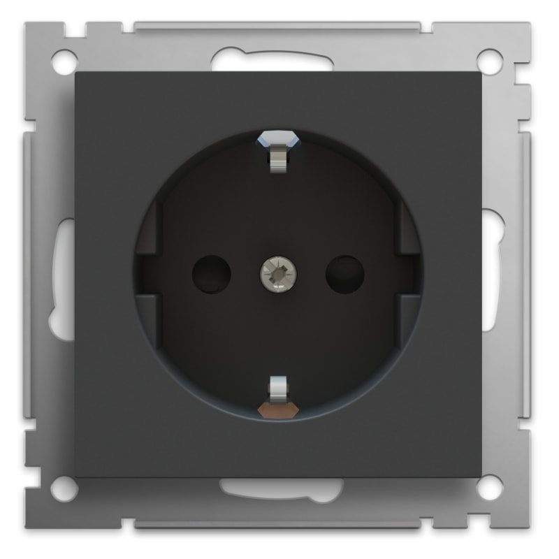 Socket outlet, single with earth black matt (EM1003)