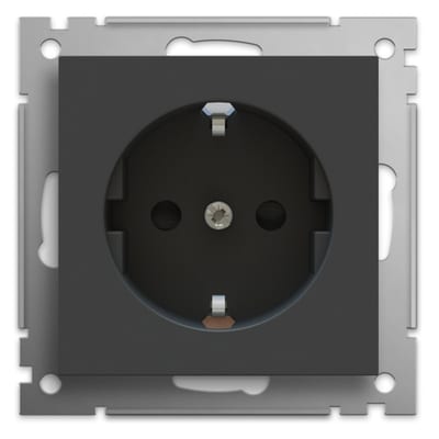 Socket outlet, single with earth black matt