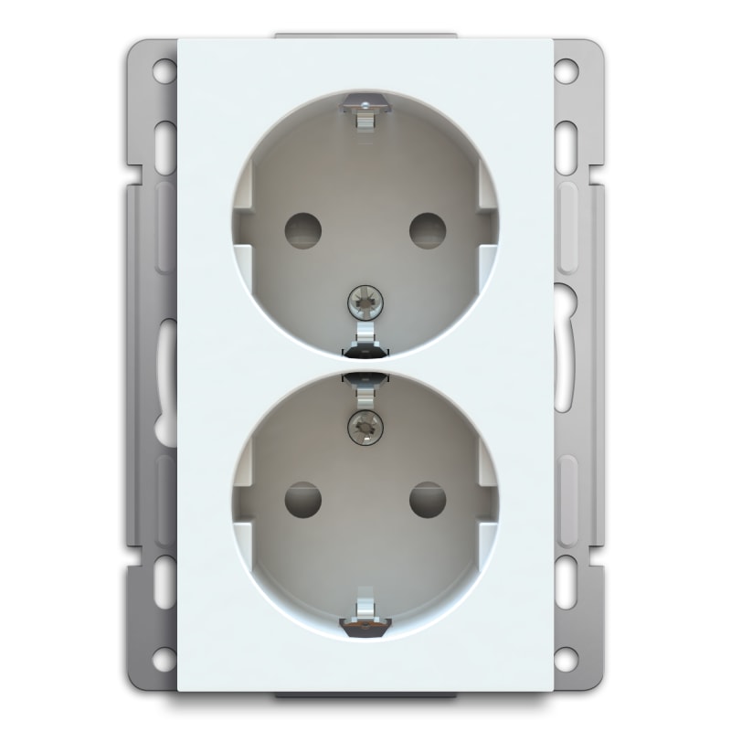 Socket outlet, double, with earth white glanset (EM2001)