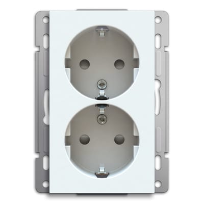 Socket outlet, double, with earth white glanset