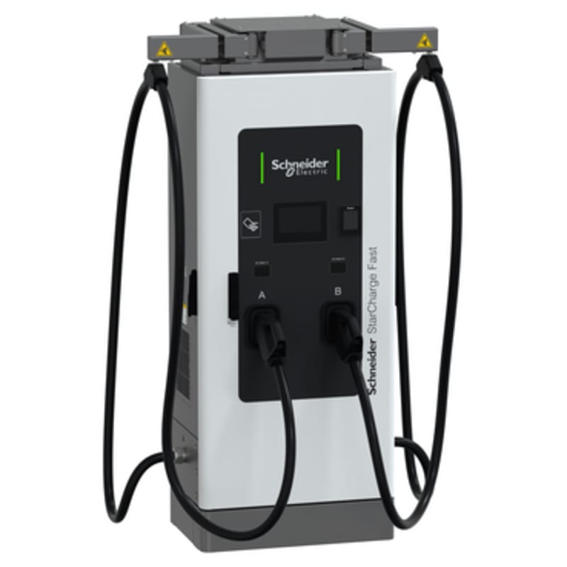 Schneider Electric Fast charging station, Schneider StarCharge Fast 60, 60kW, 2XCCS2, 3.6M cable range, cable management, payment terminal EVD2S60TBBCC