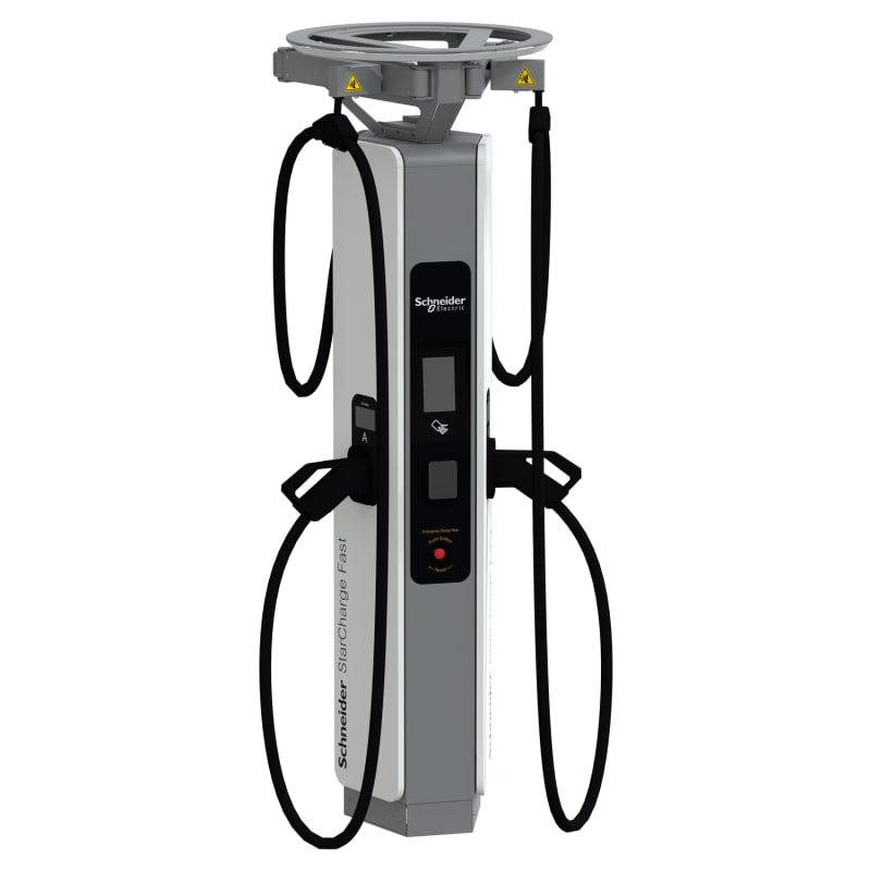 Schneider Electric Floor dispenser, Schneider StarCharge Fast 720, 2XCCS2, 4.1M cable range, cable management, Payter Apollo payment terminal EVD1D720TBBCC